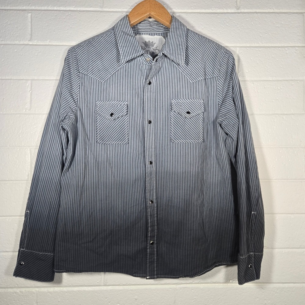 JAK Striped Western Long Sleeve Button Shirt Ombre Snap Country Office Casual XL